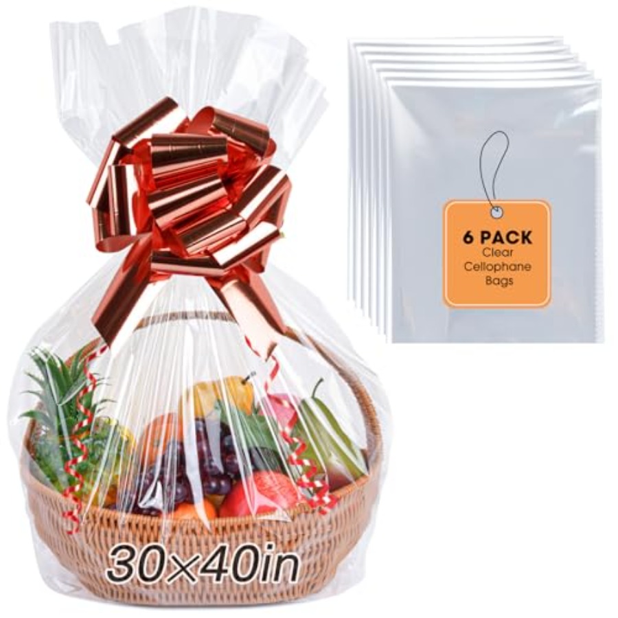 Cellophane Wrap Clear - 6개입 특대형 셀로판 봉투, 30x40인치 선물